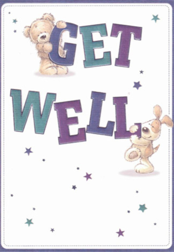 This idyllic get well card presents a joyful tableau straight from the heart of Whetstone, where community and kindness bloom alongside every flower. Central to the card are two friends-a sweet bear with a textured, honey-brown coat and a puppy with floppy, suede-soft ears-joined in the gentle act of sending recovery wishes. Big, buoyant letters in deep teal and purple ground their embrace, each word standing out confidently against a luminously clean, white field. Dotted around the pair, playful stars in vivid blues and dilute violets dance, their shape echoing the glimmer of hope that fresh blossoms bring to the recovery table. The bear's fluff and the puppy's ears are illustrated with such tactile realism, it's easy to imagine reaching out for a comforting pat. This feeling of sincere encouragement is the same we strive for at Whetstone Florist-where every bouquet is arranged with thought and care, reflecting the spirit woven through Oakleigh Park and across the neighbourhood. The overall mood is one of gentle uplift, each visual detail designed to bring lightness to the heart and a sense of emotional healing to the recipient.