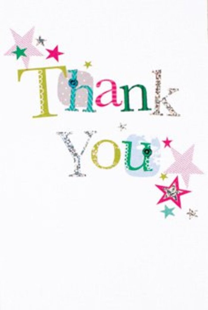 There's a subtle elegance and vibrant appeal in this thank you card, reminiscent of the welcoming neighbourhoods throughout Whetstone. Each letter in 'Thank You' is individually styled-some with playful dots, others with curving, whimsical shapes-rendered in a medley of bright lime green, electric blue, rich pink, and shimmering silver. Near the message, clusters of decorative stars-some filled with sparkling stripes, some glowing in turquoise or silver-gather and seem to bless each word with an extra layer of joyful intent. The entire design feels open, airy, and distinctly modern, allowing every detail to shine against a backdrop as crisp as a spring morning stroll down High Road. Thoughtfully designed, the card bridges the space between formal and casual, making it a perfect match for any heartfelt moment: nestled alongside a bouquet sent in gratitude or given hand-in-hand at a local Whetstone celebration. The harmonious blend of pattern, colour, and subtle texture ensures this token of thanks is as memorable as the sentiment it carries.