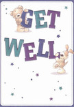 Bathed in an aura of happiness and playful optimism, this get well card is the perfect messenger of comfort from Whetstone's close-knit streets. Two delightful characters-a plump teddy bear and a floppy-eared puppy-spring energetically from a soft cream background. The bear clings to the top of 'GET,' its gentle smile matched by the puppy's attentive posture beneath 'WELL,' each word rendered in vibrant shades of blue-violet and shimmering teal. Twinkling stars in varying purples and aquas sweep across the scene, creating a festive atmosphere akin to bouquets ready for delivery from Whetstone Florist on bustling market days. Every illustrated fur stroke offers the illusion of real texture, inviting a sense of warmth and reassurance. This card captures not just a message of healing, but the feeling of being enveloped in the care and kindness that defines the Whetstone community. Paired with a hand-crafted bouquet, it assures the recipient that brighter days are on the horizon, carried by hope and local goodwill.